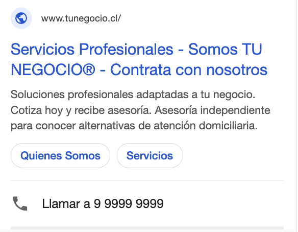 Ejemplo anuncio Google Ads